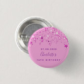 Birthday roze vonk aangepast monogram ronde button 3,2 cm (Voorkant /achterkant)