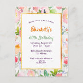 Birthday roze waterkleurige bloemenuitnodiging briefkaart (Voorkant)