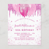 Birthday roze wit meisje ballonvaardige uitnodigin flyer (Voorkant)