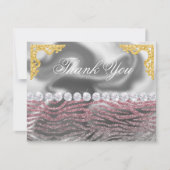 Birthday roze zilver Zebra print glitter Dank je Bedankkaart (Voorkant)