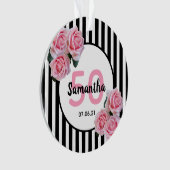 Birthday rozen zwarte witte strepen ornament (voorkant)