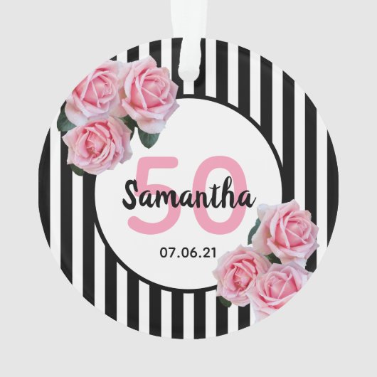 Birthday rozen zwarte witte strepen ornament (achterkant)