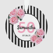 Birthday rozen zwarte witte strepen ornament (voorkant)