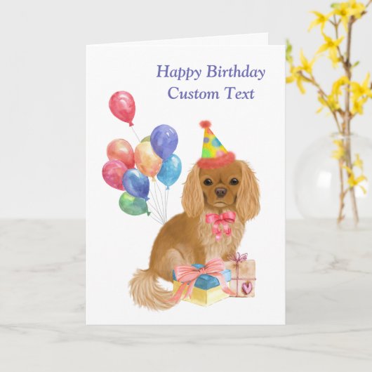 Birthday Ruby Cavalier King Charles Spaniel Kaart (Gele Bloem)