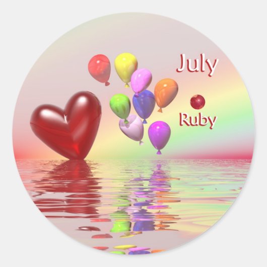 Birthday Ruby Heart Ronde Sticker (Voorkant)