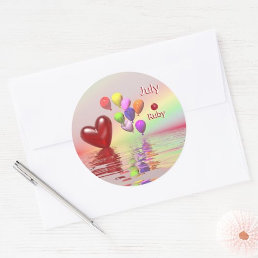Birthday Ruby Heart Ronde Sticker (Envelop)