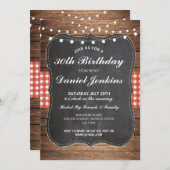 Birthday Rustic Red Check Lights Uitnodiging hout (Voorkant / Achterkant)