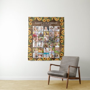 Birthday Rustic Sunflower Wood 30 Foto Collage Wandkleed