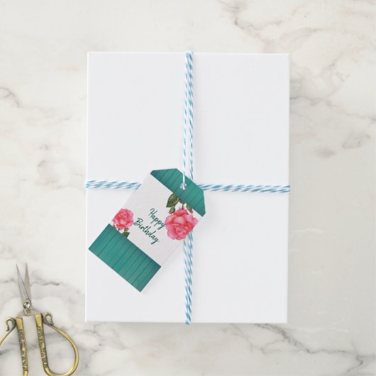 Birthday Rustige Waterverf Roze roze stripes Cadeaulabel (Met Touw)