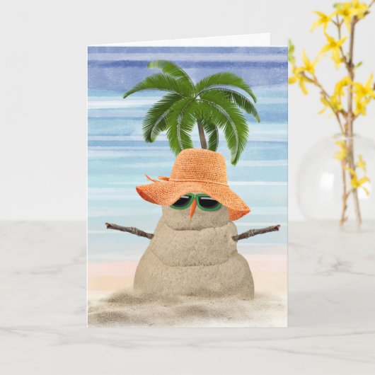 Birthday Sand Snow Man Kaart (Gele Bloem)