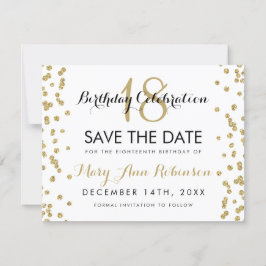 Birthday Save Date Gold Glitter Confetti White Save The Date