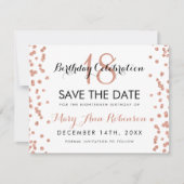 Birthday Save Date Roos Gold Glitter Confetti Save The Date (Voorkant)