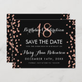 Birthday Save Date Roos Gold Glitter Confetti Save The Date (Voorkant / Achterkant)