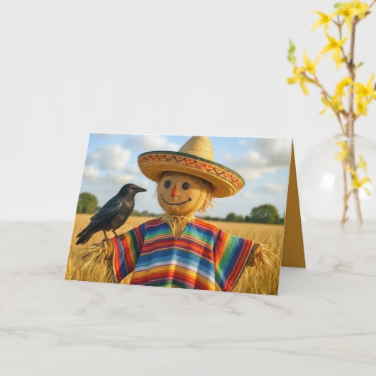 Birthday Scarecrow Wearing a Sombrero and Poncho Kaart (Gele Bloem)