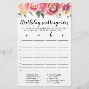 Birthday Scattergories editable game