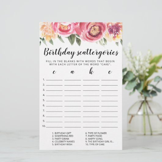 Birthday Scattergories editable game (Staand voorkant)