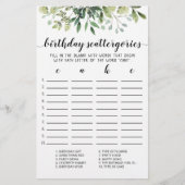 Birthday Scattergories editable game (Voorkant)