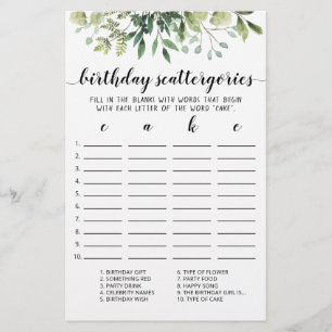 Birthday Scattergories editable game