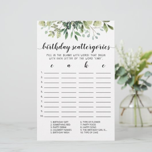 Birthday Scattergories editable game (Staand voorkant)