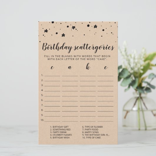 Birthday Scattergories editable game (Staand voorkant)