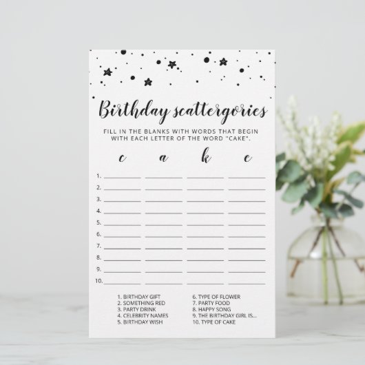 Birthday Scattergories editable game (Staand voorkant)