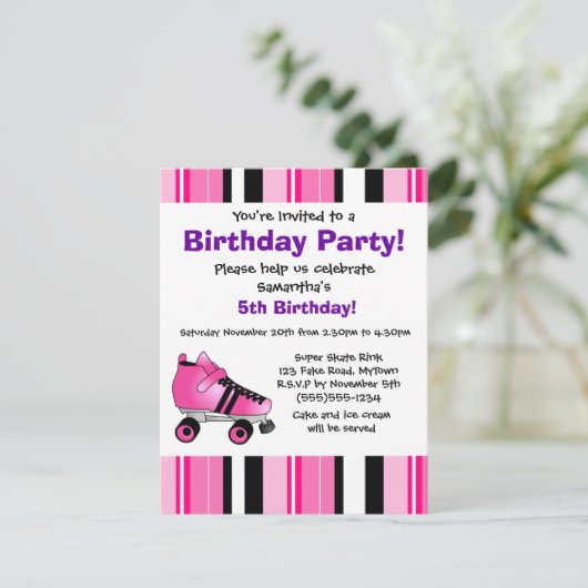 Birthday-Schaats met warmroze roze roze band - roz Kaart (Staand voorkant)