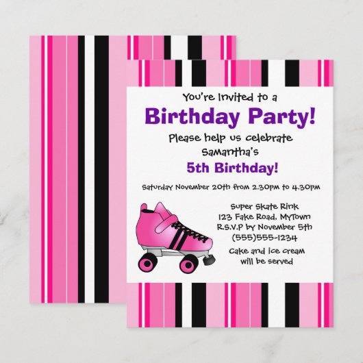 Birthday-Schaats met warmroze roze roze band - roz Kaart (Voorkant / Achterkant)