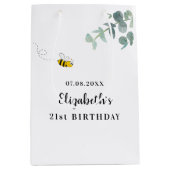 Birthday schattige bijenmonogram eucalyptusgriener medium cadeauzakje (Voorkant)