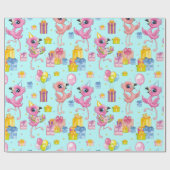 Birthday schattige cartoon flamingo cadeaupapier (Vlak)