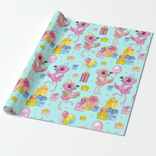 Birthday schattige cartoon flamingo  cadeaupapier