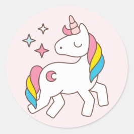 Birthday. Schattigee Eenhoorn met Schattigee Spark Ronde Sticker