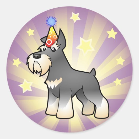 Birthday Schnauzer Ronde Sticker (Voorkant)