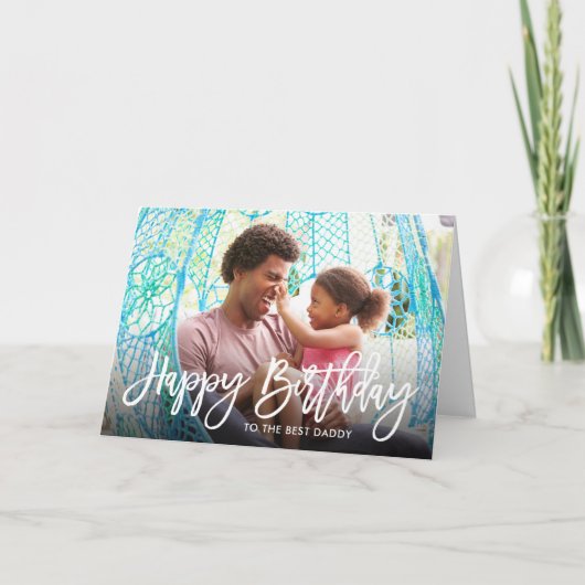 Birthday Script Overlay Photo Card voor papa Kaart (Voorkant)