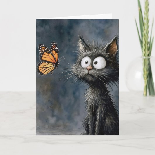 Birthday Scruffy Cat with Butterfly Kaart (Voorkant)