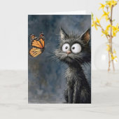 Birthday Scruffy Cat with Butterfly Kaart (Gele Bloem)