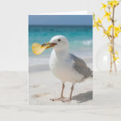 Birthday Seagull with a Potato Chip Kaart (Gele Bloem)