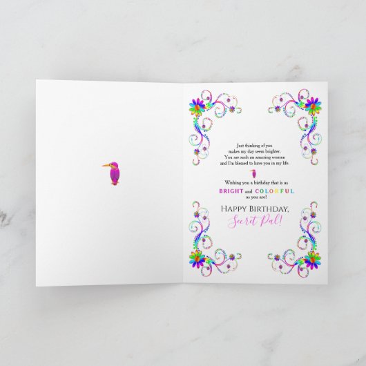 Birthday, Secet Pal, Abstracte Floral-Vivid kleure Kaart (Binnen)