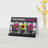 BIRTHDAY - SECRET PAL - ZWARTE/WITTE/ZWEEFSELS KAART (Gele Bloem)