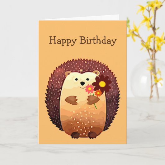 Birthday Sending a Hedgehog Hug Love Cute Kaart (Gele Bloem)