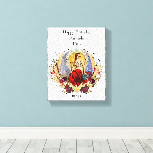 Birthday September Virgo Zodiac Custom Gift Canvas Afdruk (Insitu (Houten vloer))