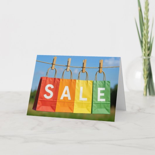 Birthday Shopping Bags On a Clothesline Kaart (Voorkant)