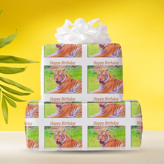 Birthday Siberian Tiger Colorful Wrapping Paper Cadeaupapier