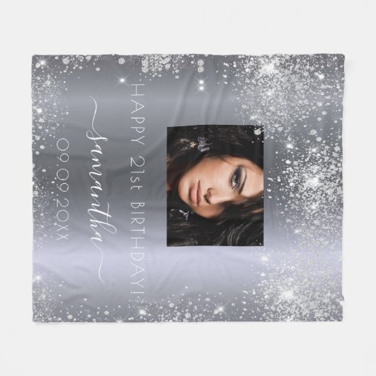 Birthday Silglitter-fotonaamscript Fleece Deken (Voorkant (Horizontaal))
