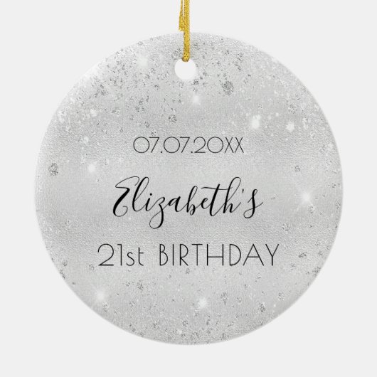 Birthday Silglitter Name elegant Keramisch Ornament (Achterkant)