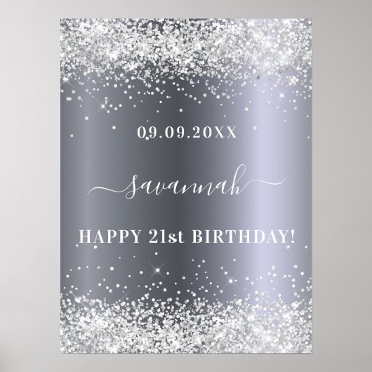 Birthday Silglitter Name party Welkom Poster (Voorkant)