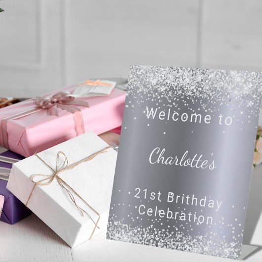 Birthday Silglitter Name party Welkom Reclamebord Met Voetstuk