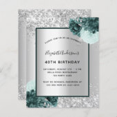 Birthday Silgreen floral budget uitnodiging (Voorkant / Achterkant)