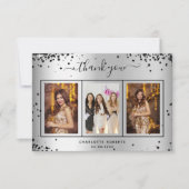 Birthday Silver Black glitter sparkles foto glazuu Bedankkaart (Voorkant)