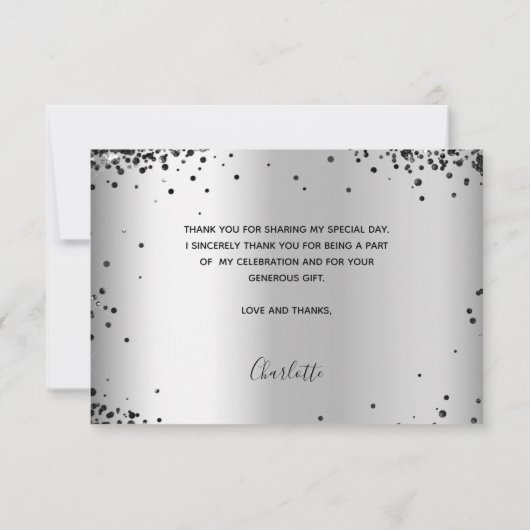 Birthday Silver Black glitter sparkles foto glazuu Bedankkaart (Achterkant)