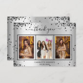 Birthday Silver Black glitter sparkles foto glazuu Bedankkaart (Voorkant / Achterkant)